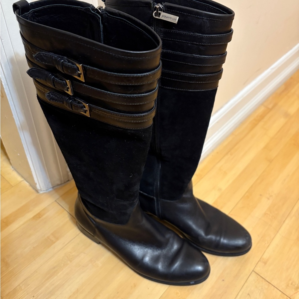 Black Leather Knee-High Boots